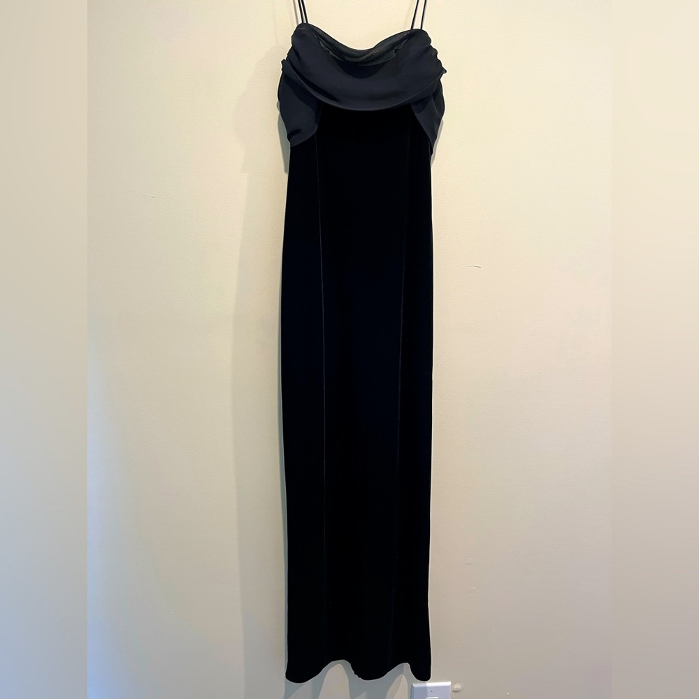 Black velvet maxi dress.  Size 5-6.